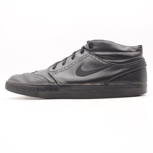 Nike Zoom Air Stefan Janoski BLACK Leather Mens 14 Mid PRM Wingtip 472679-001 - Picture 4 of 12